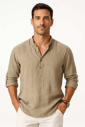 Novo - Men's Navy Linen Shirt - Breathable, Lightweight, Casual Beachwear
