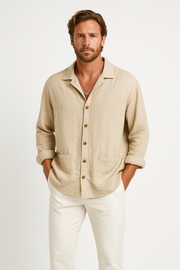 Novo - Men’s Button-Up Shirt – Cotton Linen Blend – Relaxed Fit – Casual Long Sleeve